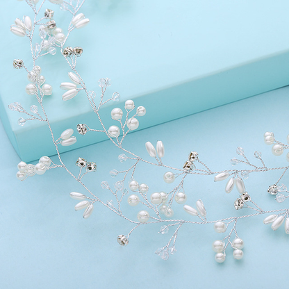GlamBride™ Crystal & Pearl Long Hair Band