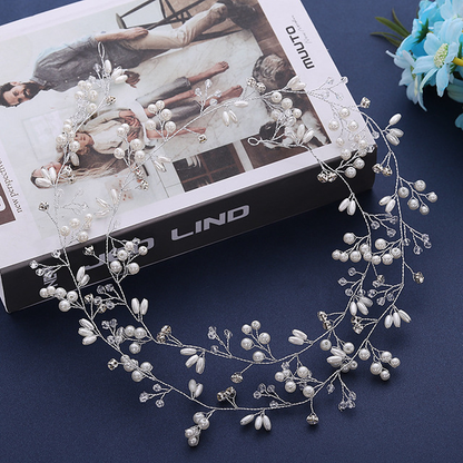 GlamBride™ Crystal & Pearl Long Hair Band