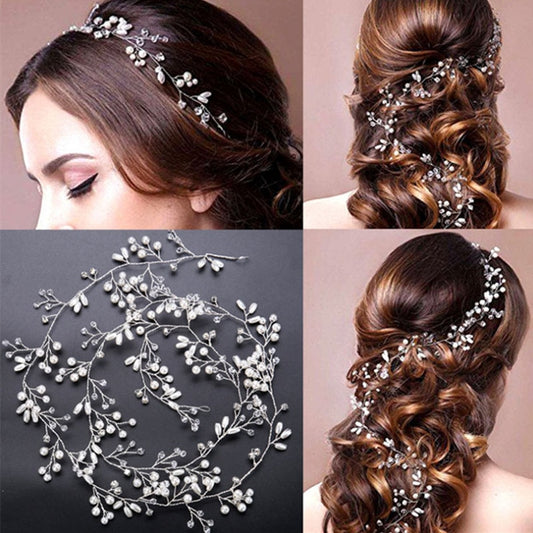 GlamBride™ Crystal & Pearl Long Hair Band