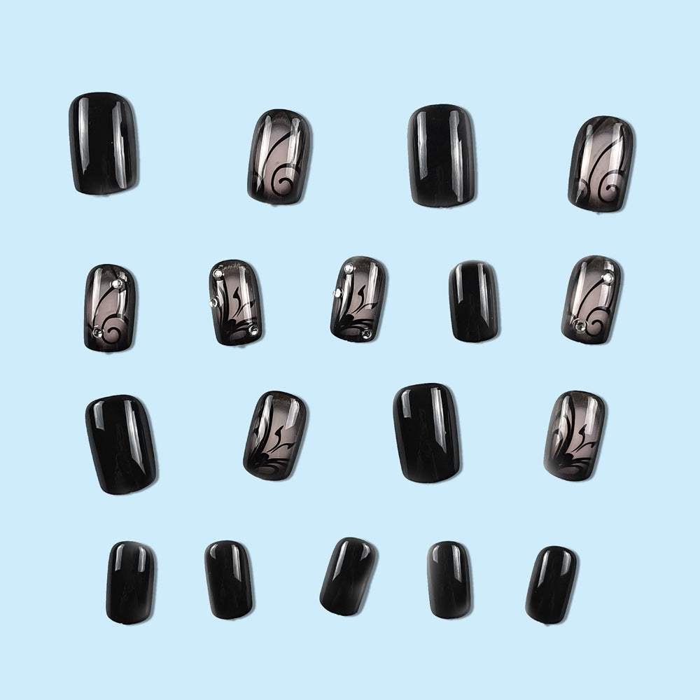 VineChic™ Dark Ins Style Black Vine Wearable Nails