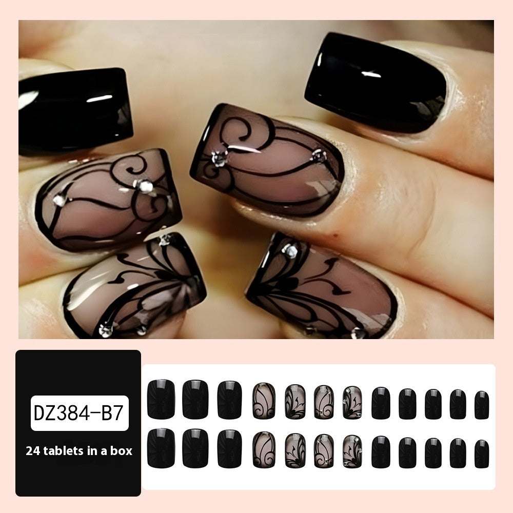 VineChic™ Dark Ins Style Black Vine Wearable Nails