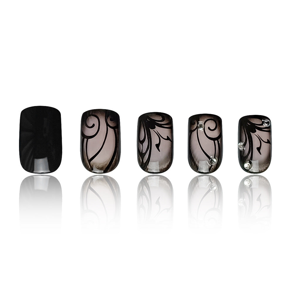 VineChic™ Dark Ins Style Black Vine Wearable Nails